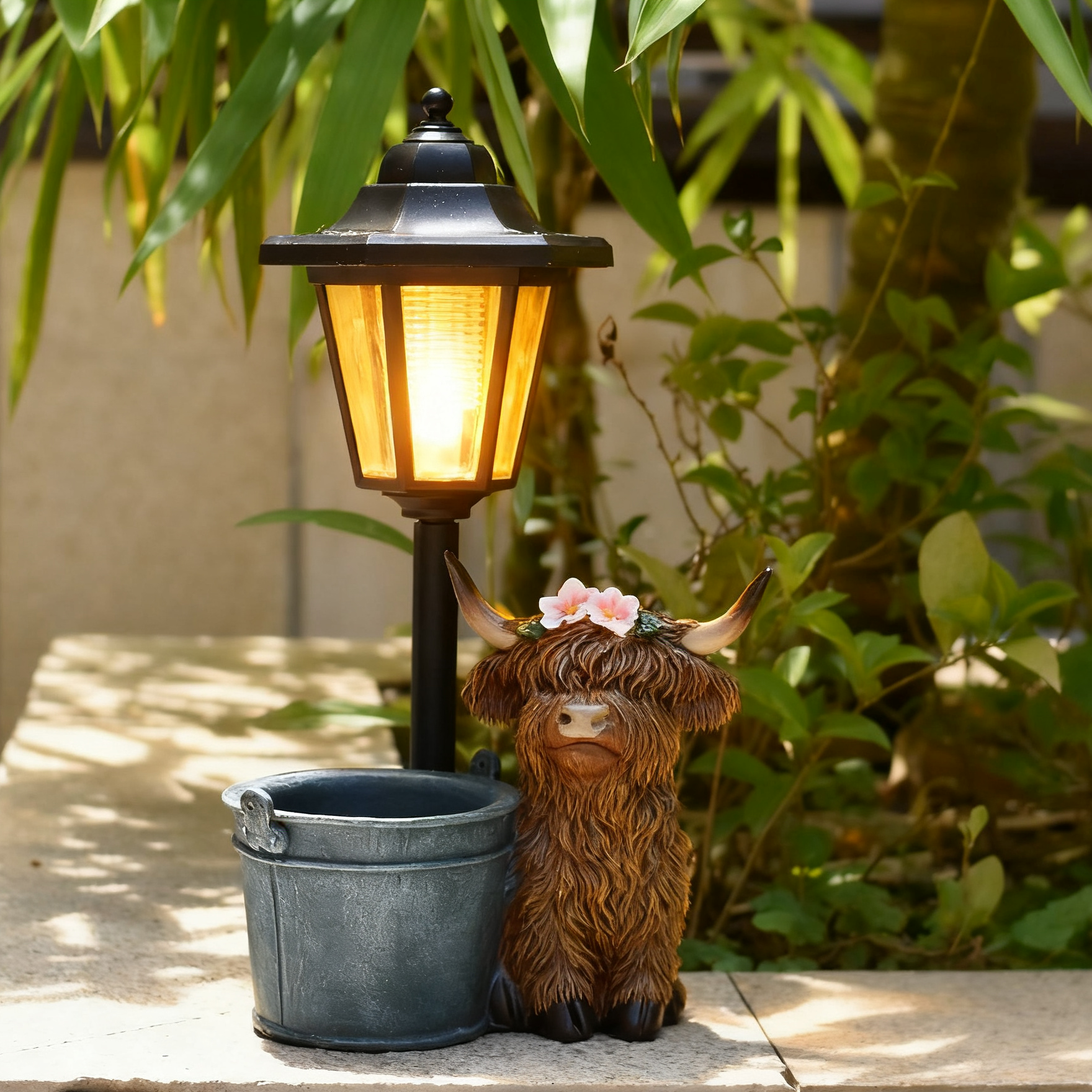 Solar Highland Cow Outdoor Statue with Lantern💡🐮