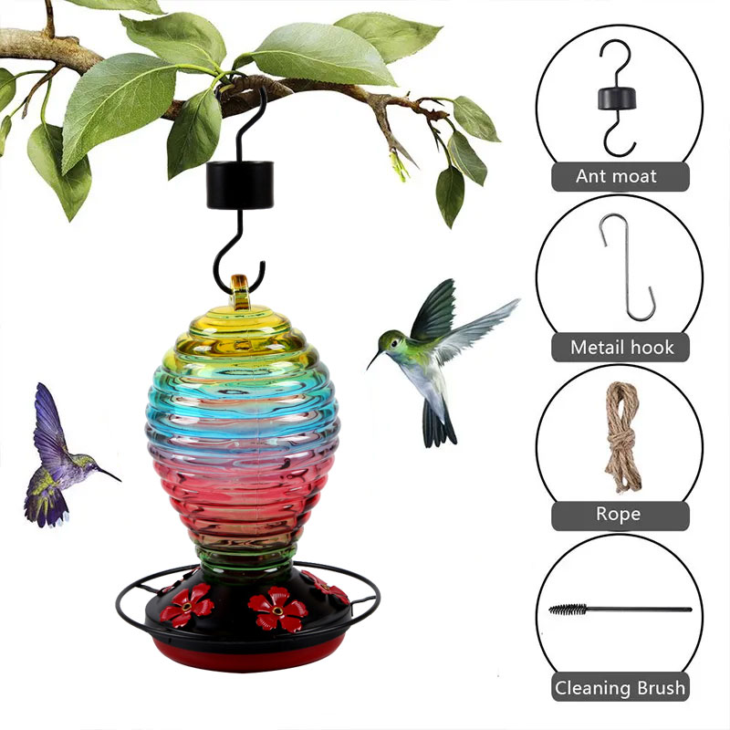Hand Blown Glass Hummingbird Feeder