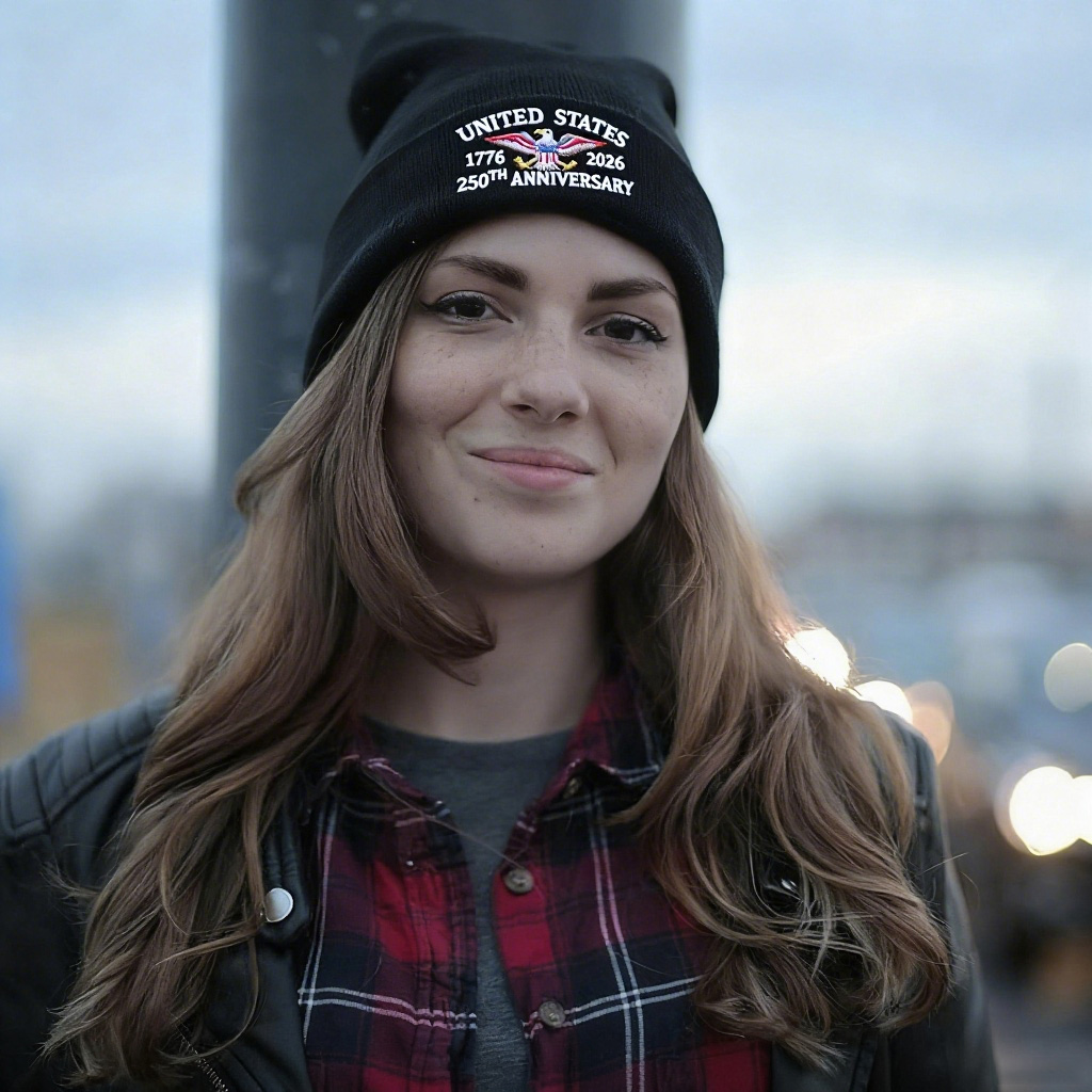 US 250th Anniversary Beanie Eagle Embroidered Knitted Hat