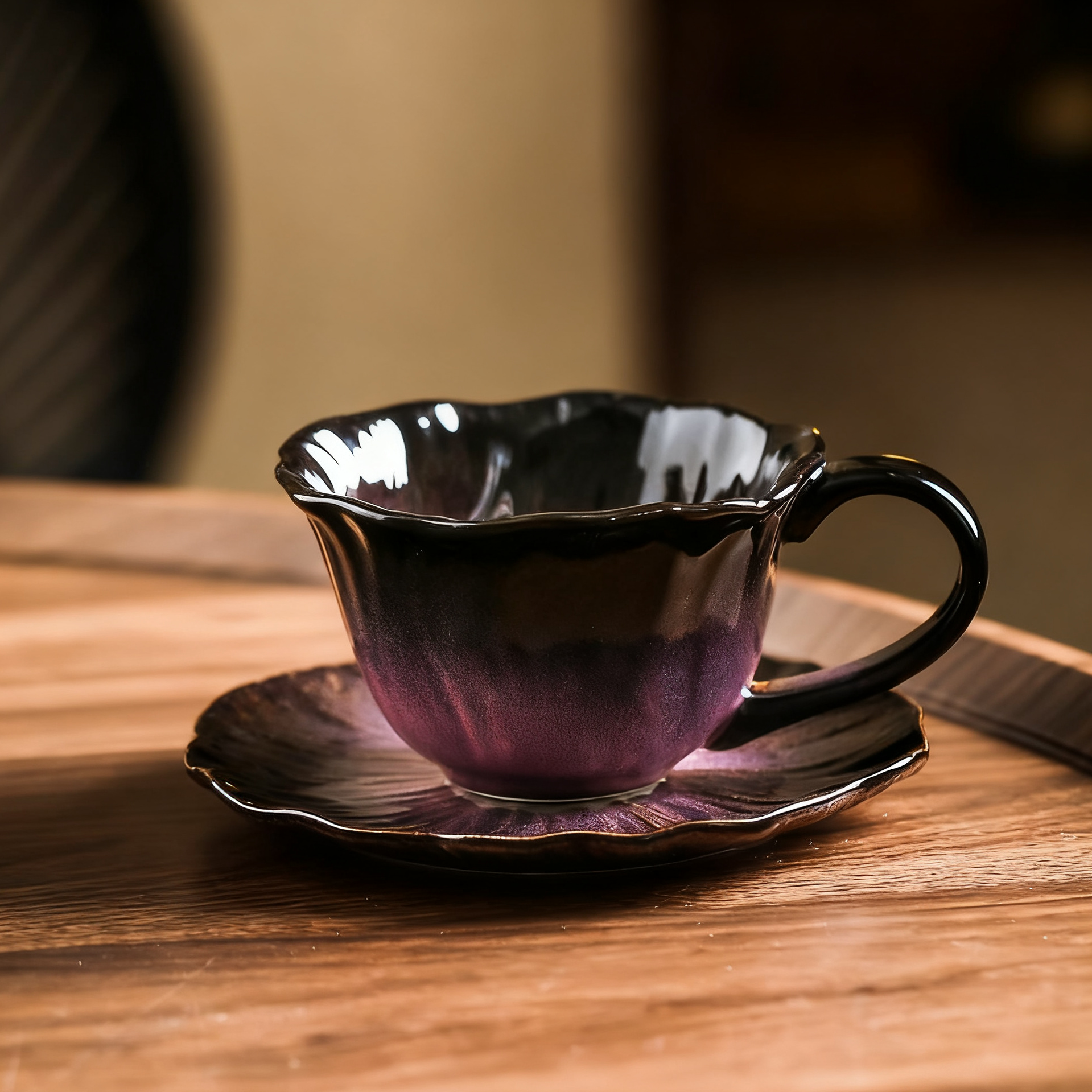Handmade Ceramic Flower Coffee Mug and Saucer set