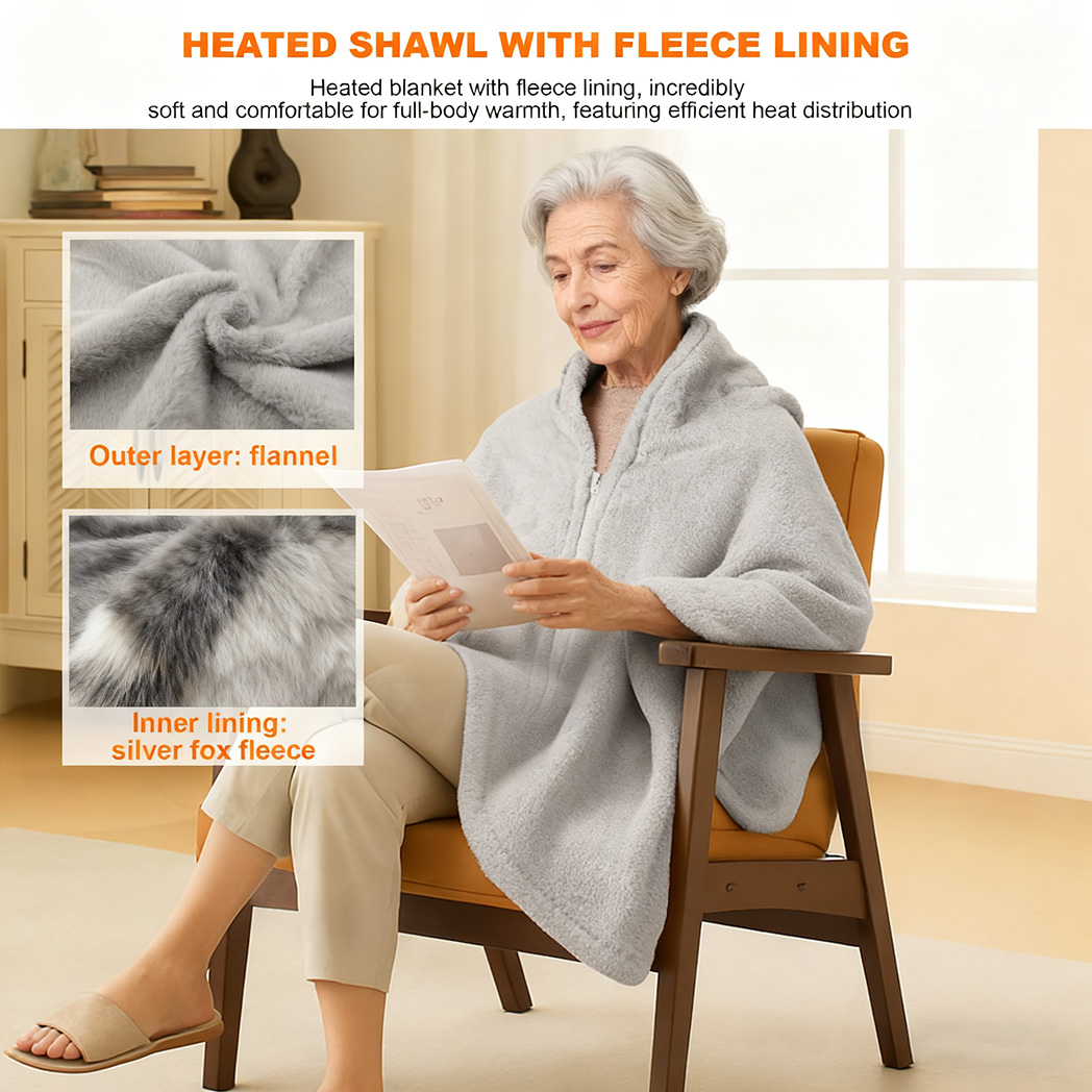 Heated Shawl Poncho Wrap Blanket with Zipper