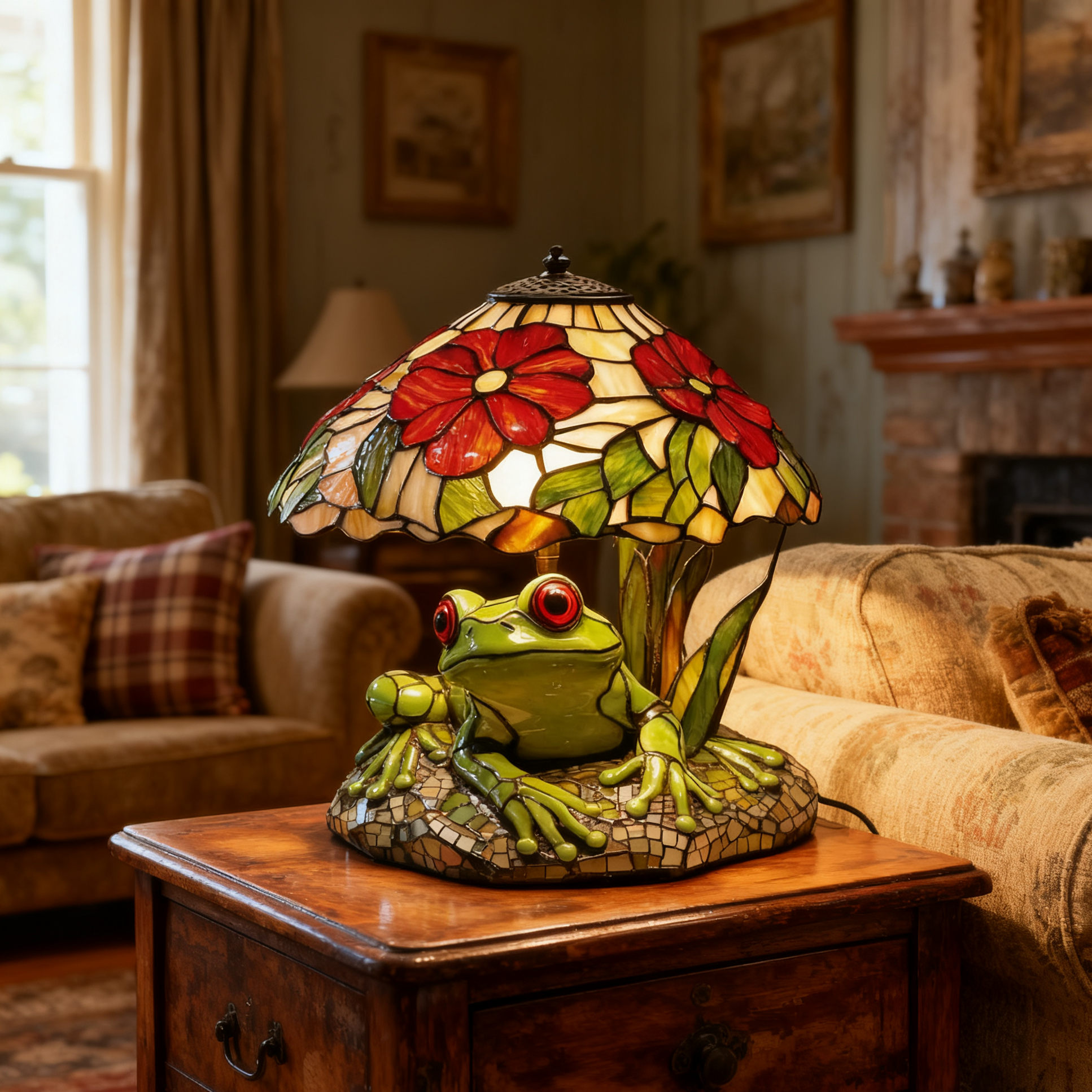 Frog & Flower Stained Lamp