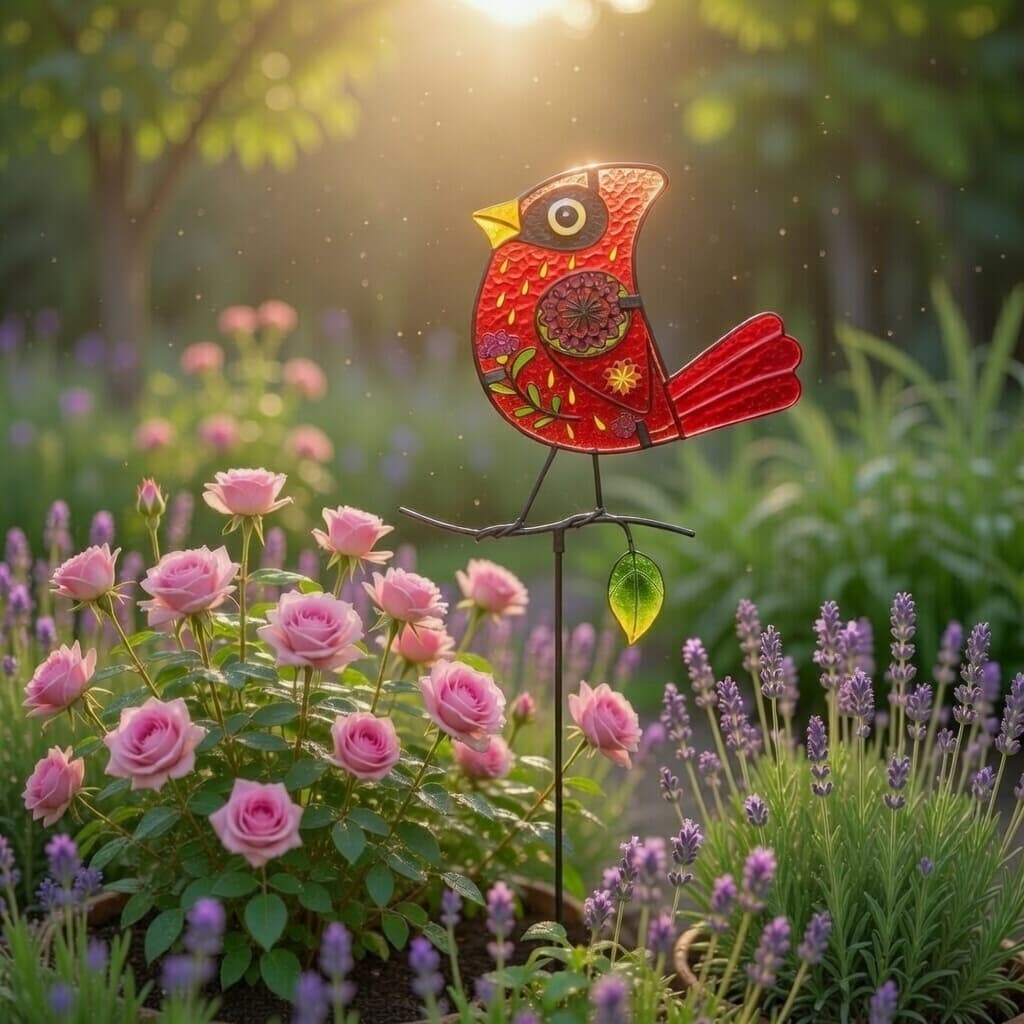 Sea Glass Bird Garden Stake