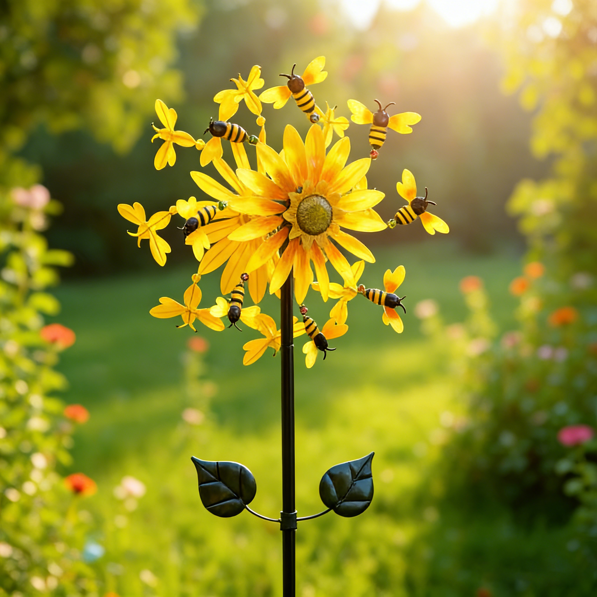 Sunflower Garden Wind Spinner with Bees & Dragonflies