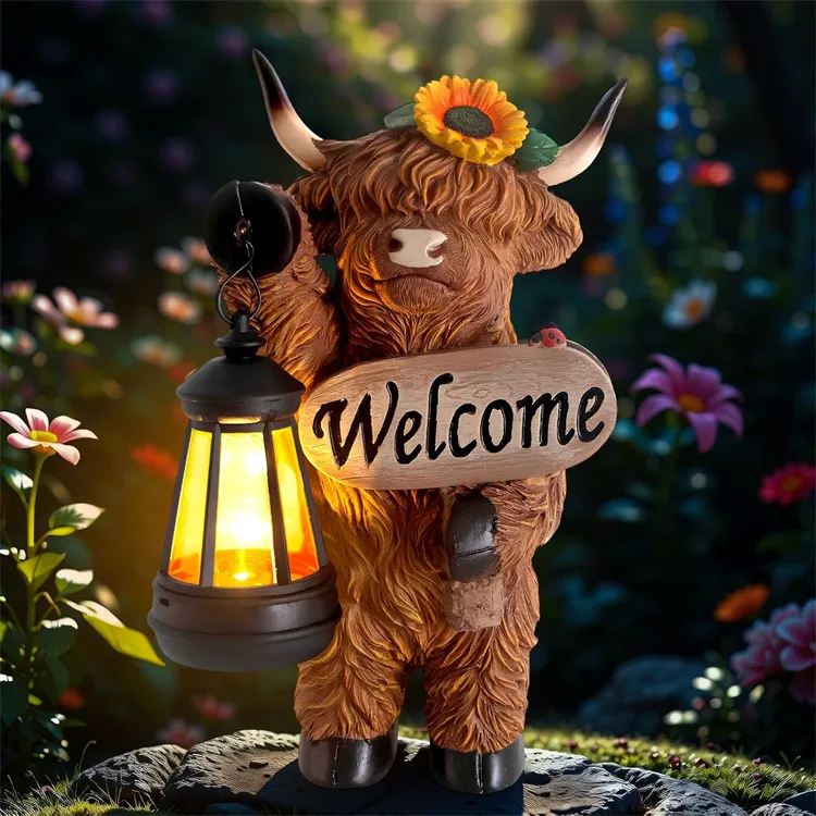 Solar Highland Cow Outdoor Statue with Lantern💡🐮