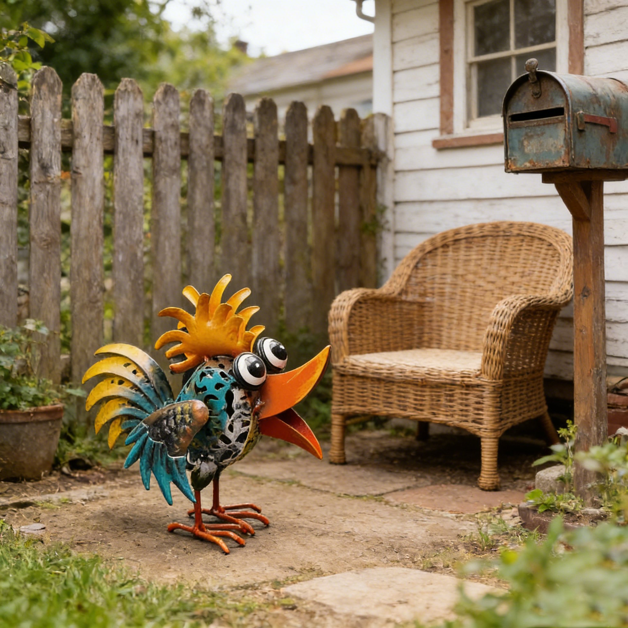 Whimsical Metal Garden Rooster