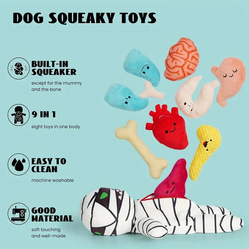 🧟‍♂️ 9-in-1 Zombie Design Dog Toy Plush with Organ Design Plush Chew Toys