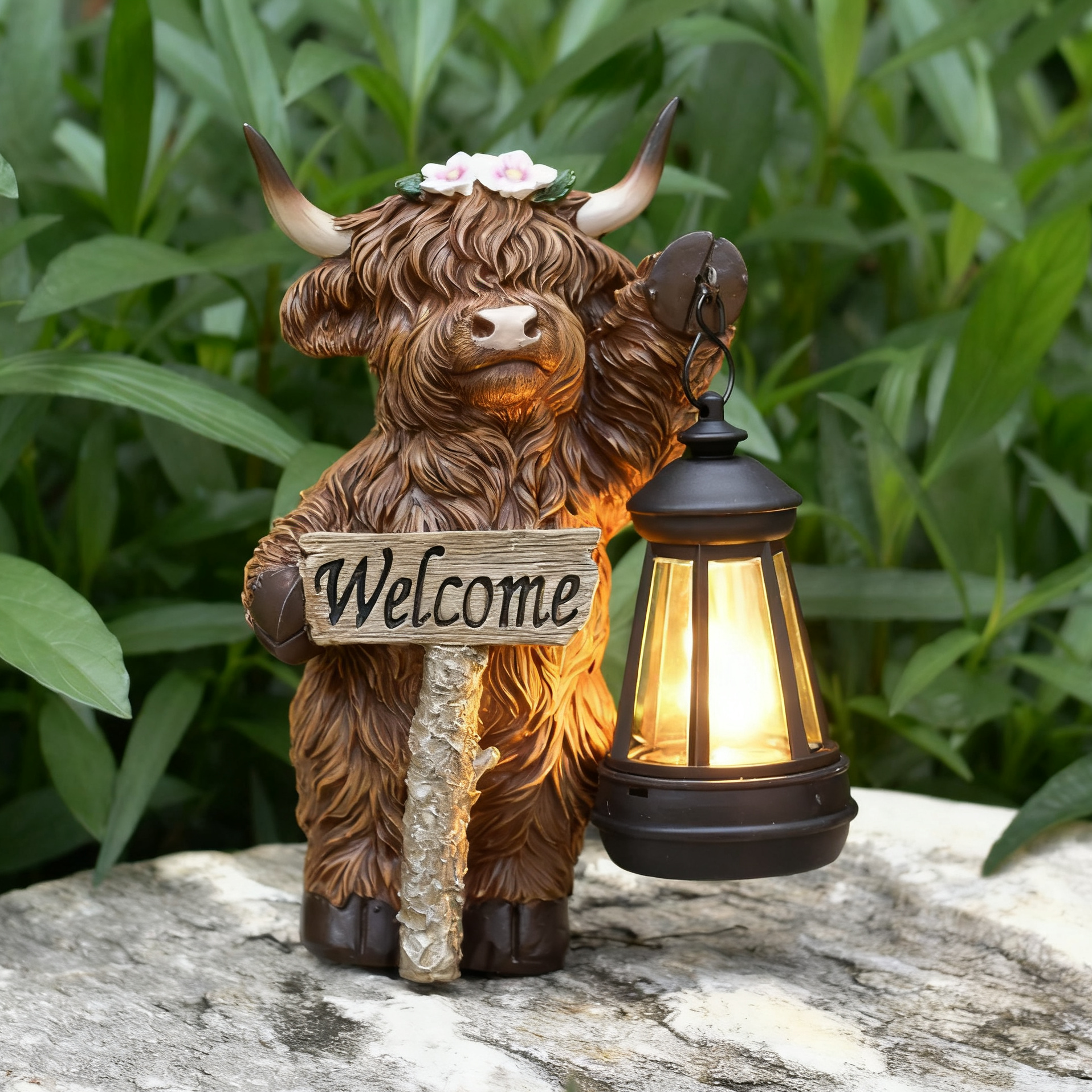 Solar Highland Cow Outdoor Statue with Lantern💡🐮