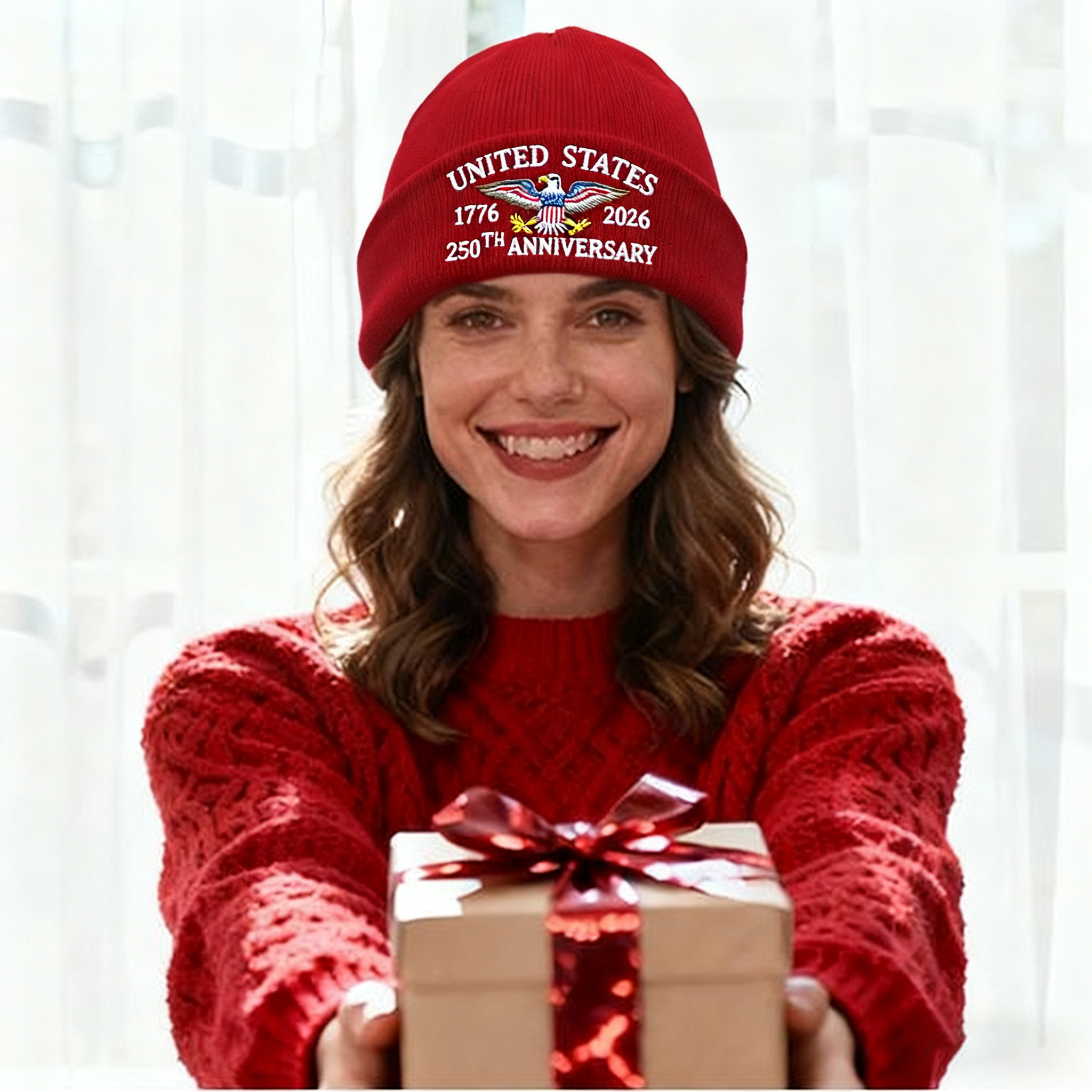 US 250th Anniversary Beanie Eagle Embroidered Knitted Hat