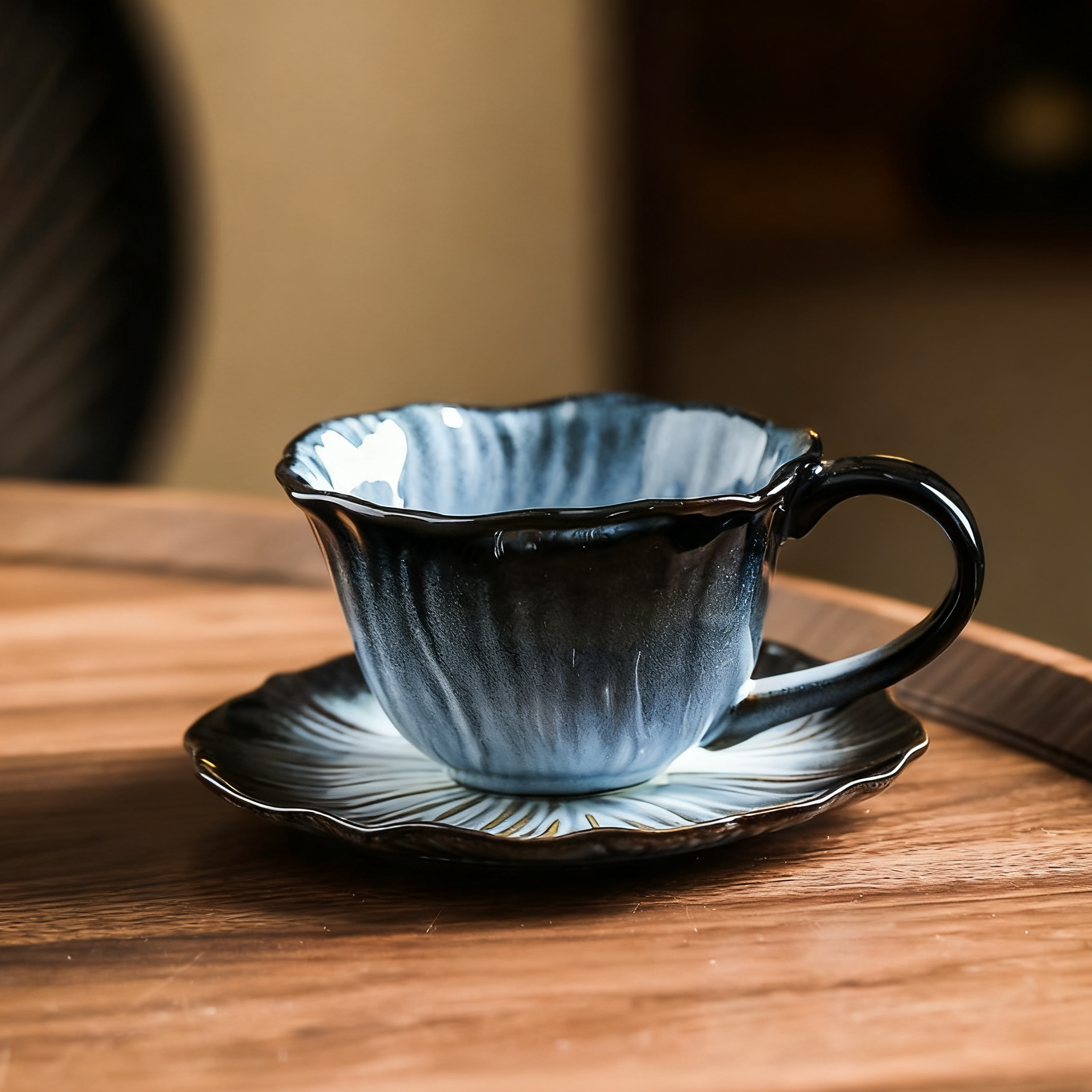 Handmade Ceramic Flower Coffee Mug and Saucer set
