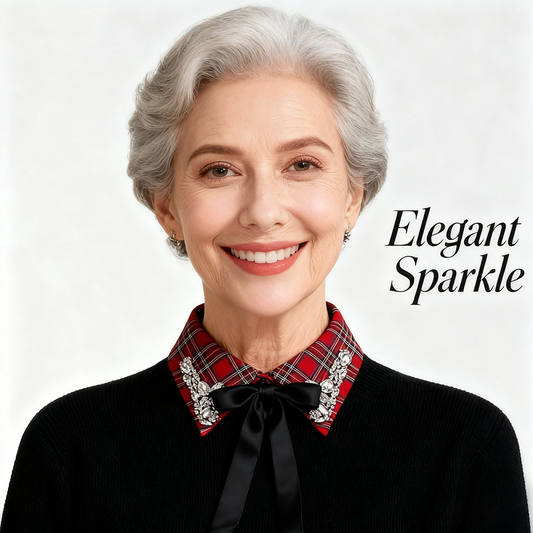 Red Christmas Plaid Rhinestone Detachable Half Shirt Blouse False Collar