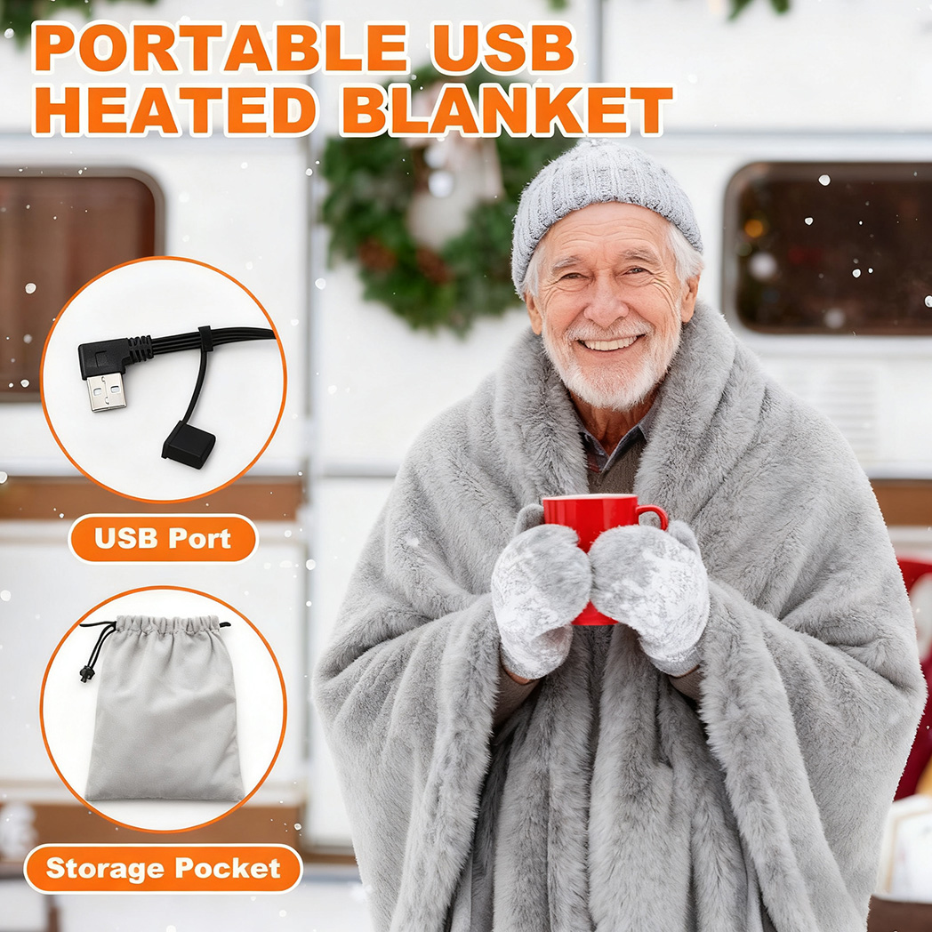 Heated Shawl Poncho Wrap Blanket with Zipper