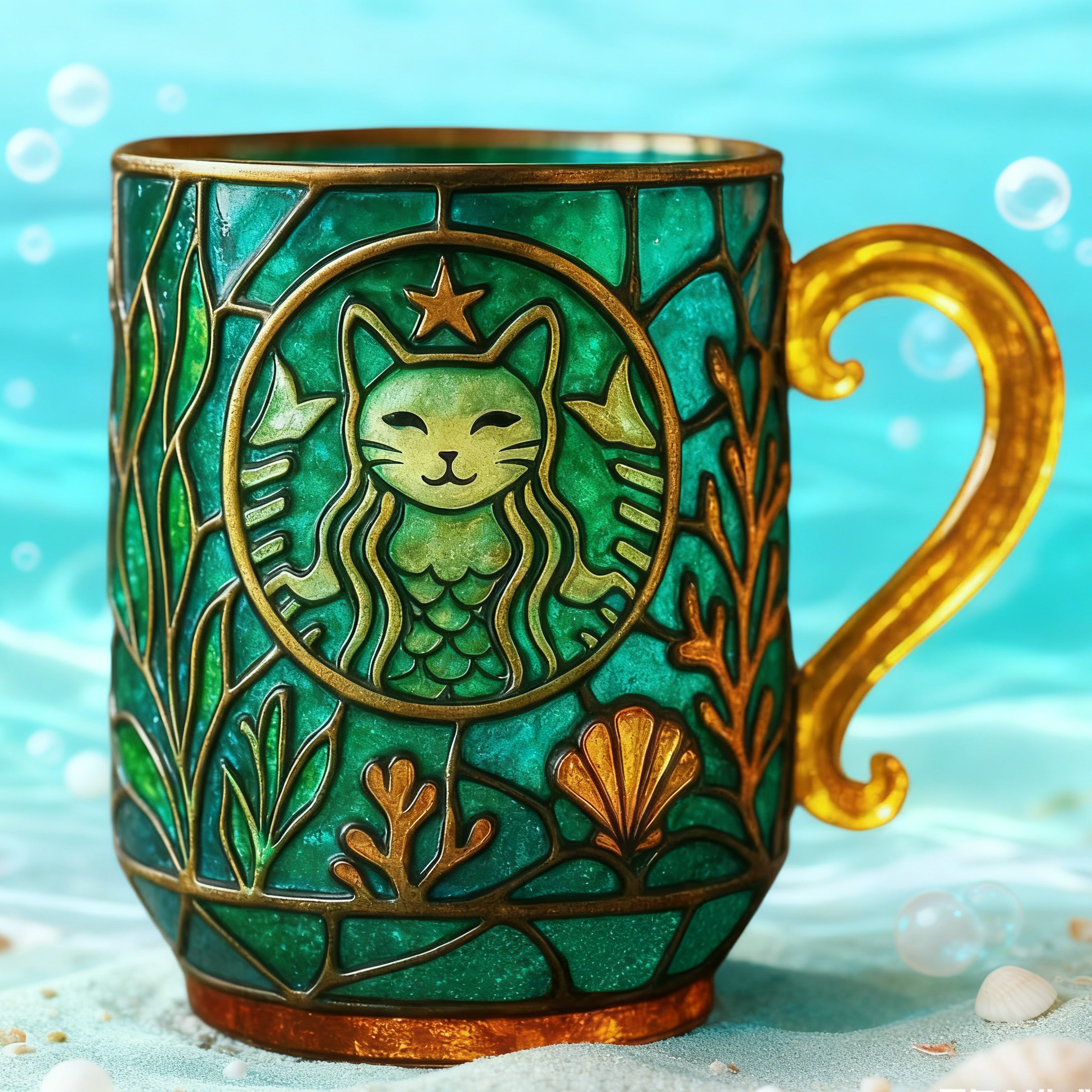 🌟 Starcat Siren – Emerald Brew Glass Mug