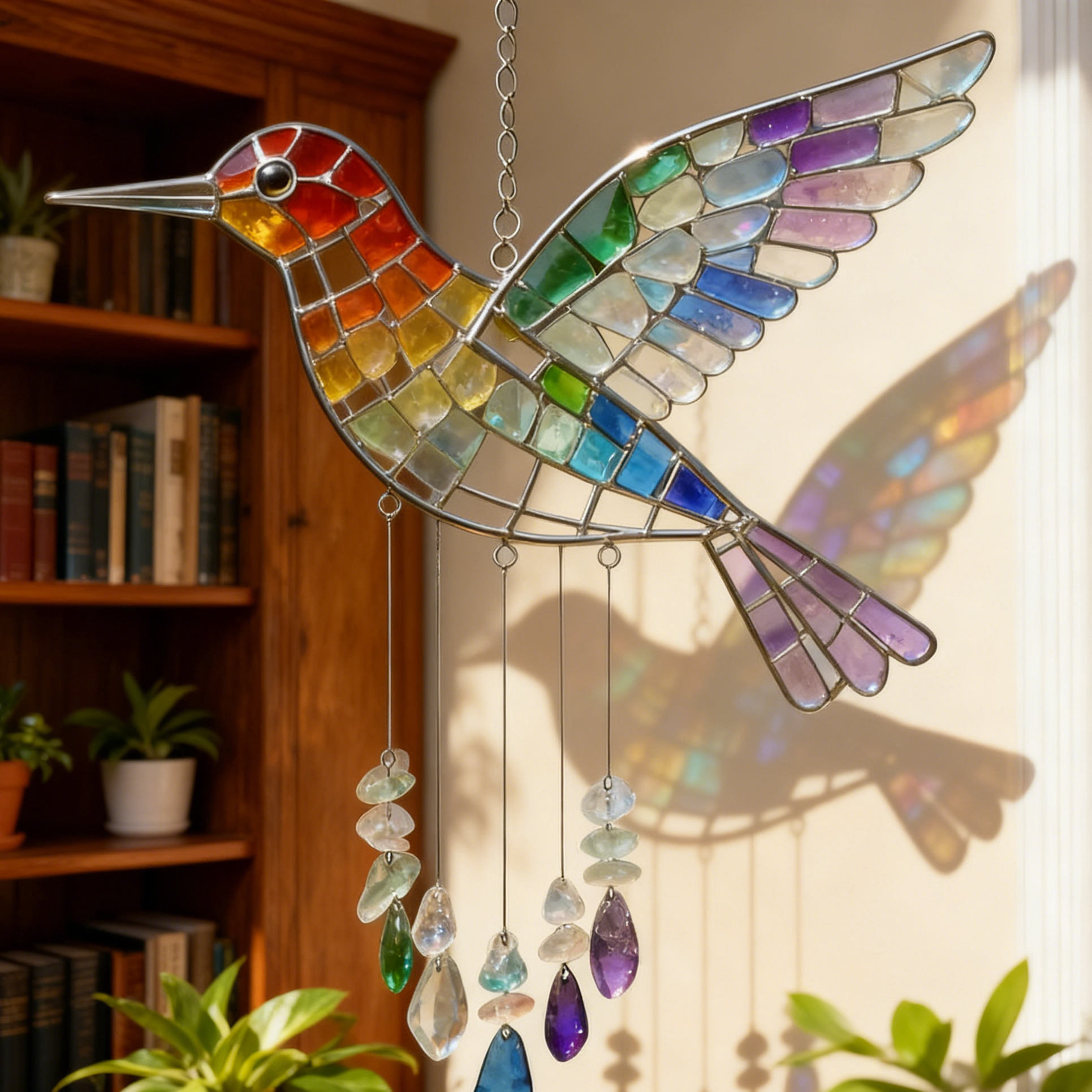🌬️Sea Glass Rainbow Bird Wind Chime🌈
