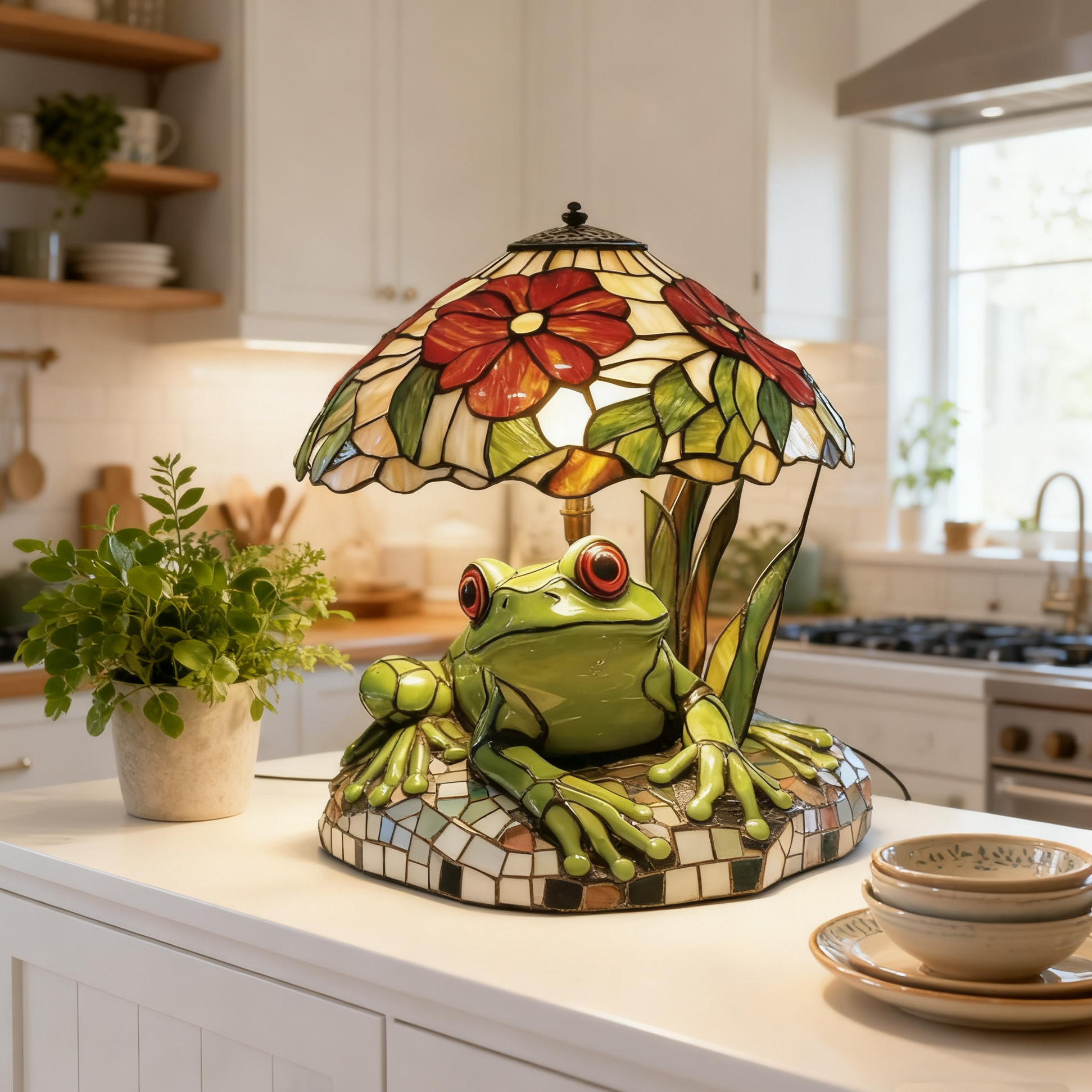 Frog & Flower Stained Lamp