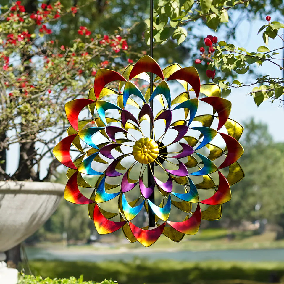 Colorful Dual Zinnia Garden Wind Spinner