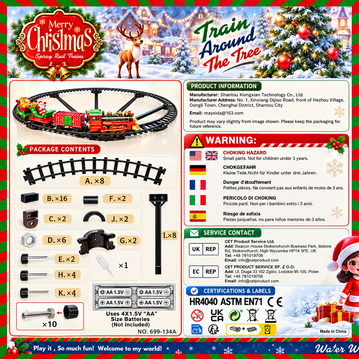 🎄 Christmas Tree Train Set – Rechargeable Santa Express with Lights, Sounds & Realistic Steam