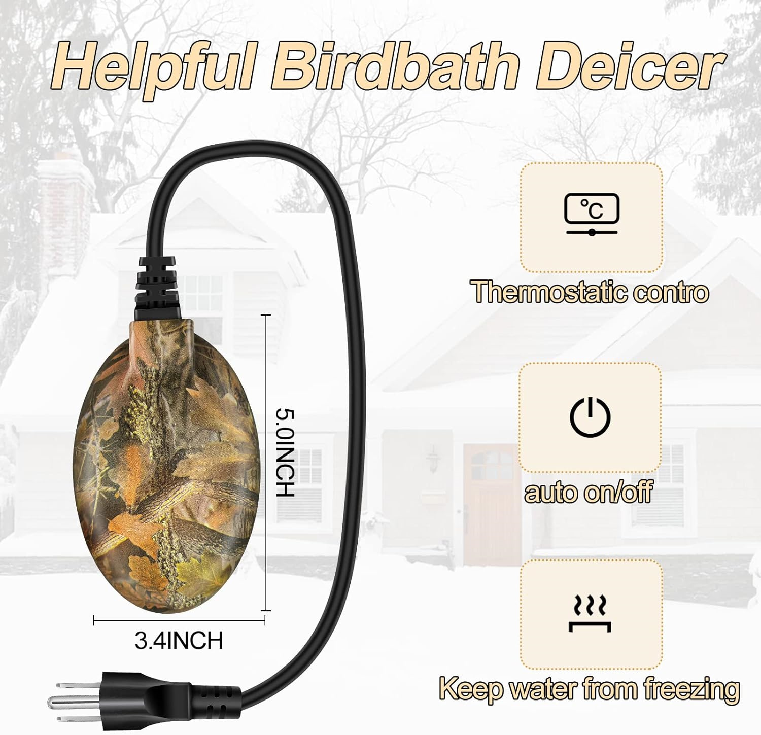 Upgrade Bird Bath Heater for Outdoors in Winter, Thermostatically Controlled, No Water Scale Formation