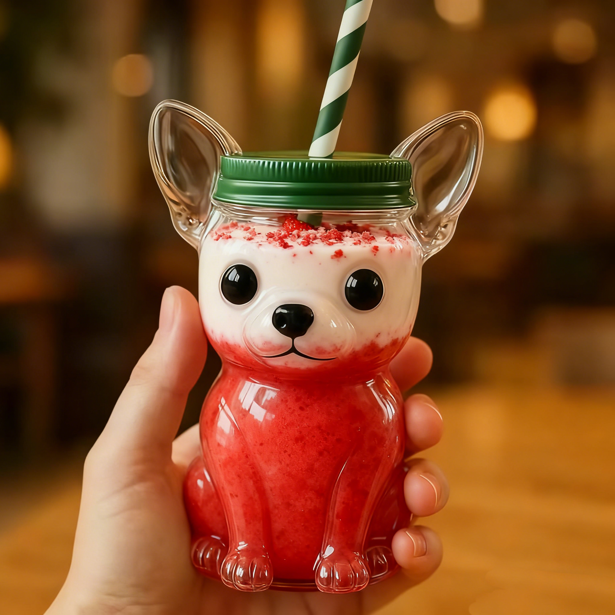 🐶✨ 20oz Doggie Glass Straw Cup