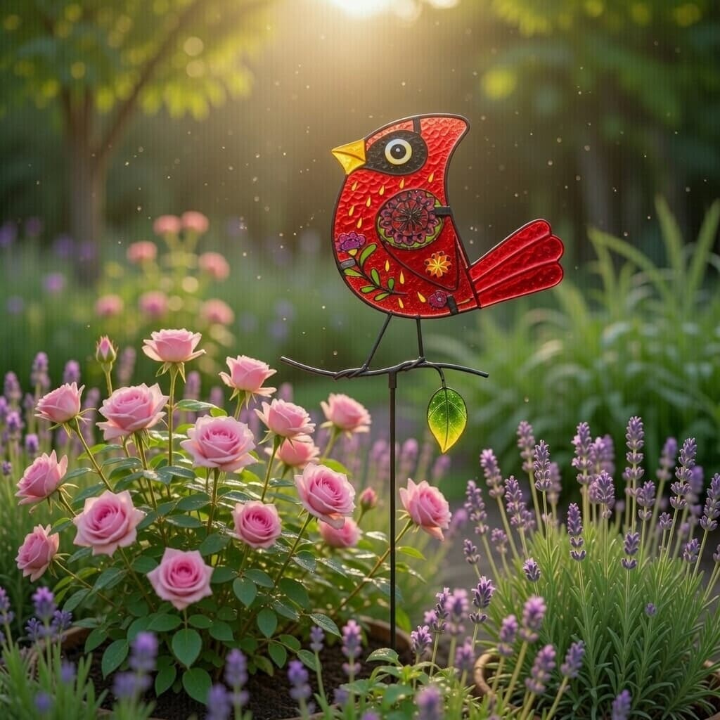 Sea Glass Bird Garden Stake