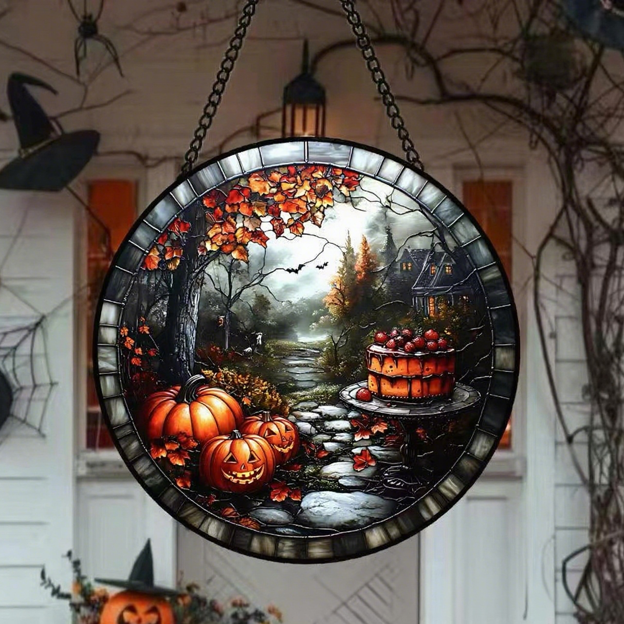 Hand-painted Halloween Stained Glass Suncatcher