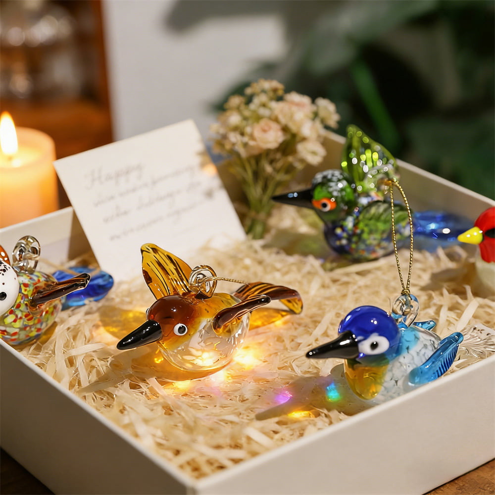 Hand-Blown Colorful Stained Glass Hummingbird Ornaments