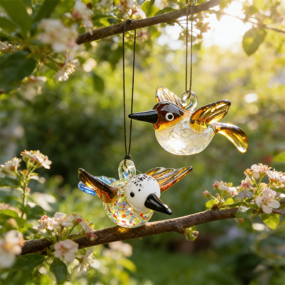 Hand-Blown Colorful Stained Glass Hummingbird Ornaments