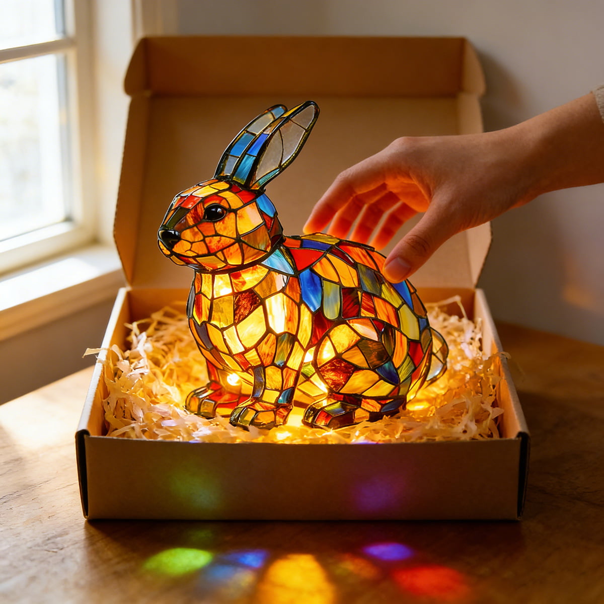 Tiffany Stained Glass Style Forest Bunny Lamp