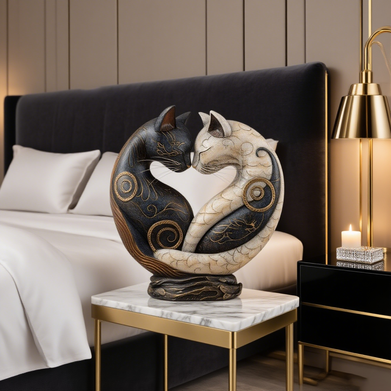 Black and White Cat Yin Yang Art Desk Decor