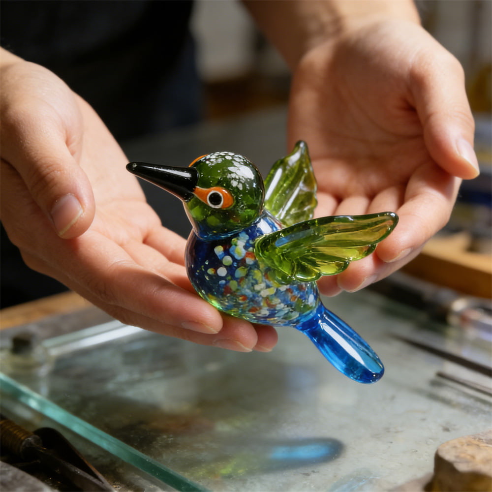 Hand-Blown Colorful Stained Glass Hummingbird Ornaments
