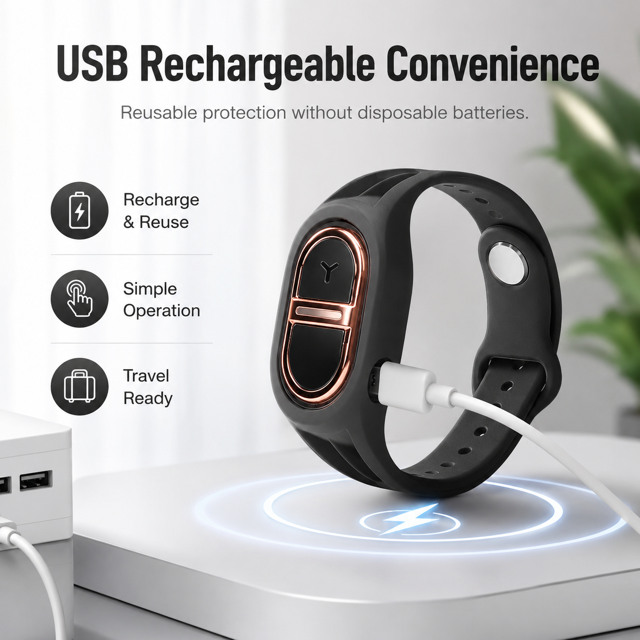 Adjustable ultrasonic mosquito repellent silicone wristband, outdoor bracelet, suitable for both children and adults.
