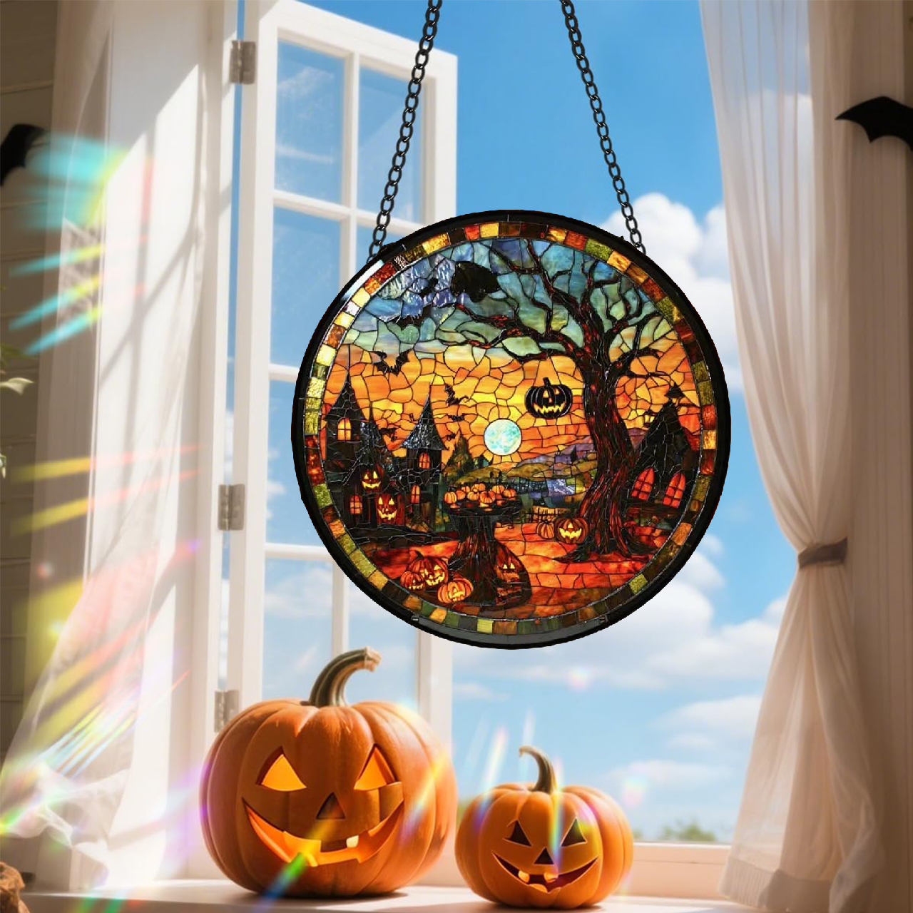 Hand-painted Halloween Stained Glass Suncatcher