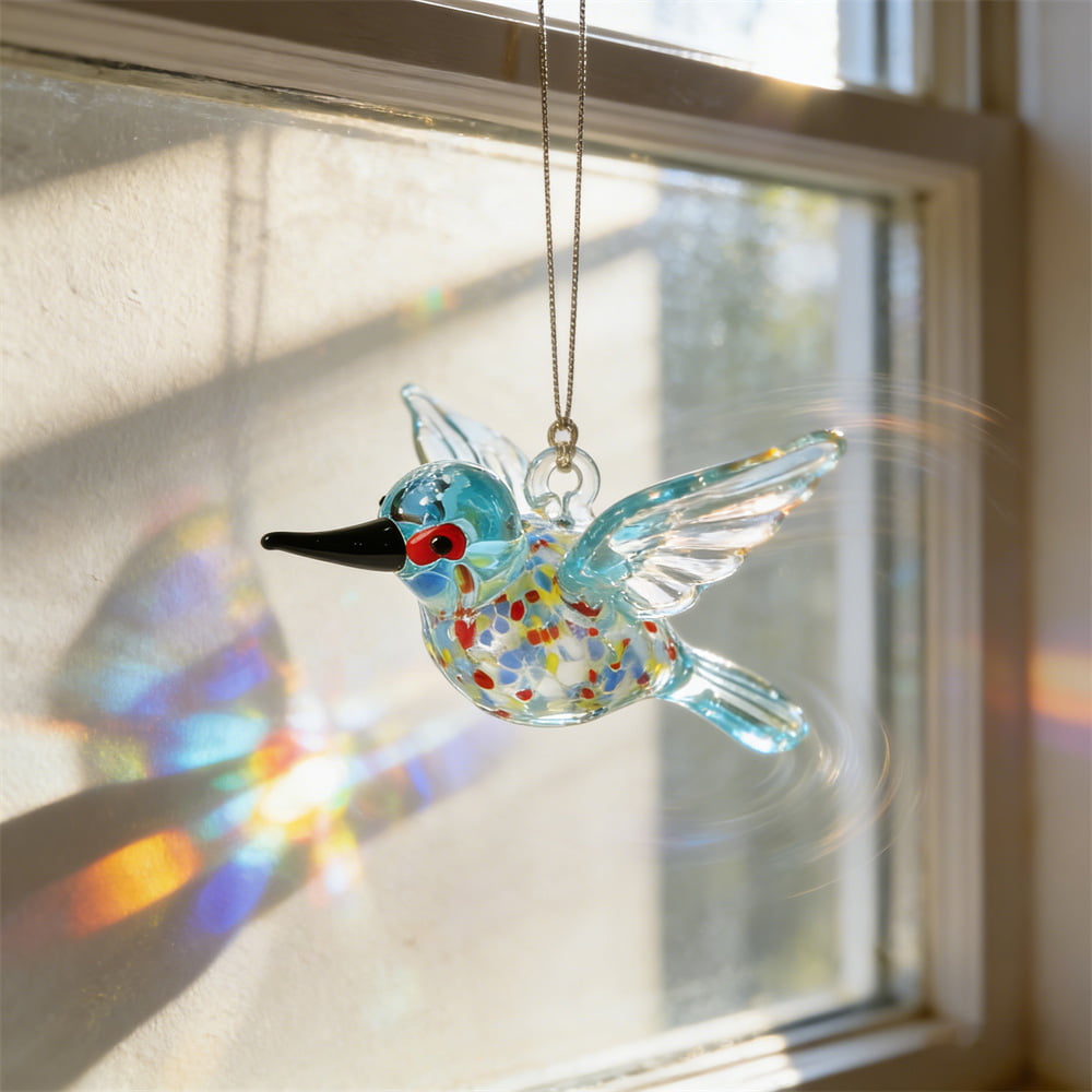 Hand-Blown Colorful Stained Glass Hummingbird Ornaments
