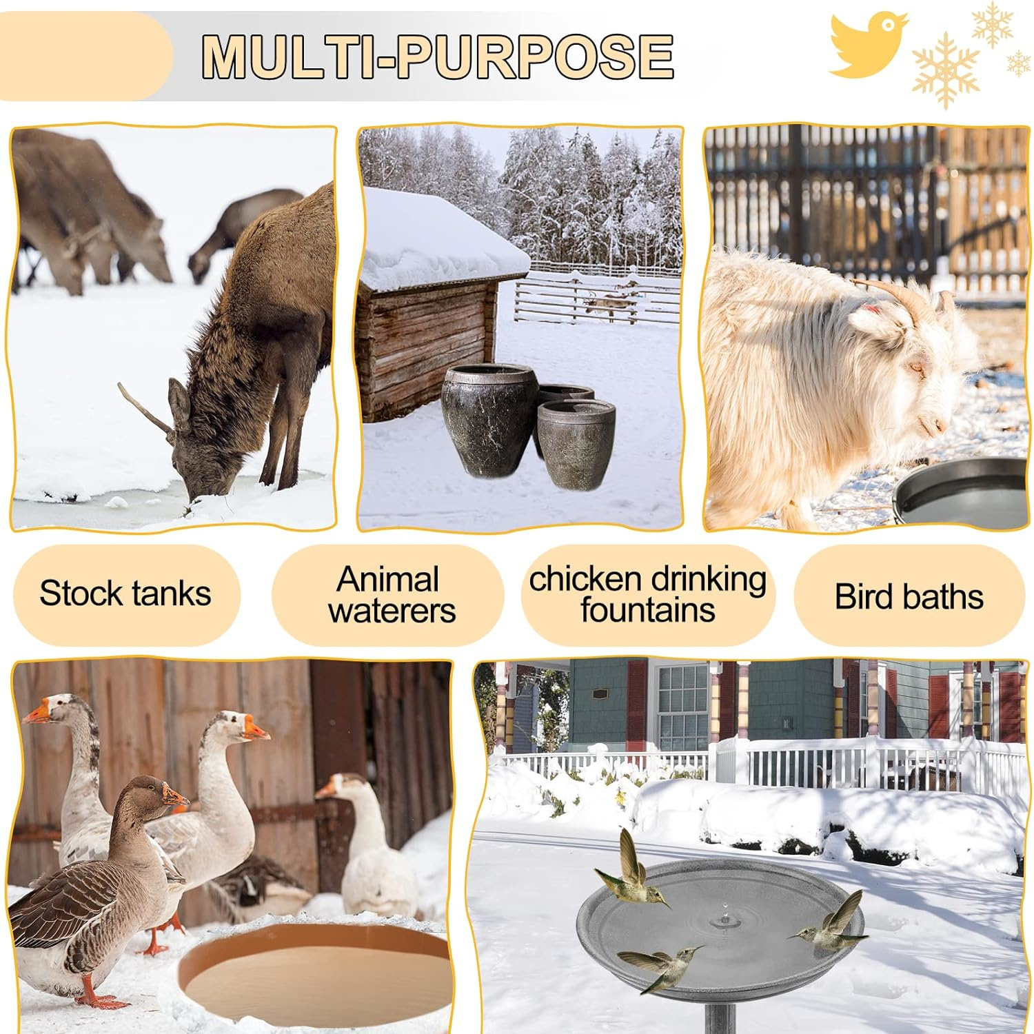 Upgrade Bird Bath Heater for Outdoors in Winter, Thermostatically Controlled, No Water Scale Formation