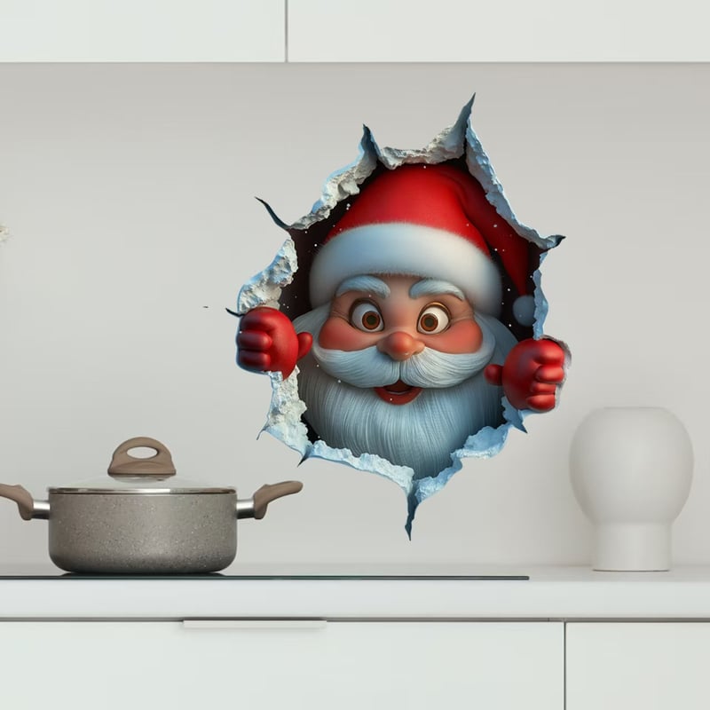 🎅​Santa Claus Breaking Through The Wall Sticker, 3D Removable PVC Christmas Decal