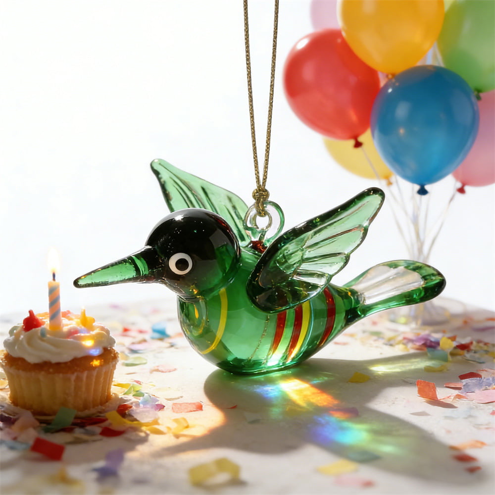 Hand-Blown Colorful Stained Glass Hummingbird Ornaments