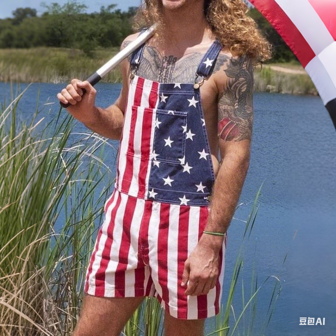 🔥Unisex Retro Independence Day Flag Overalls