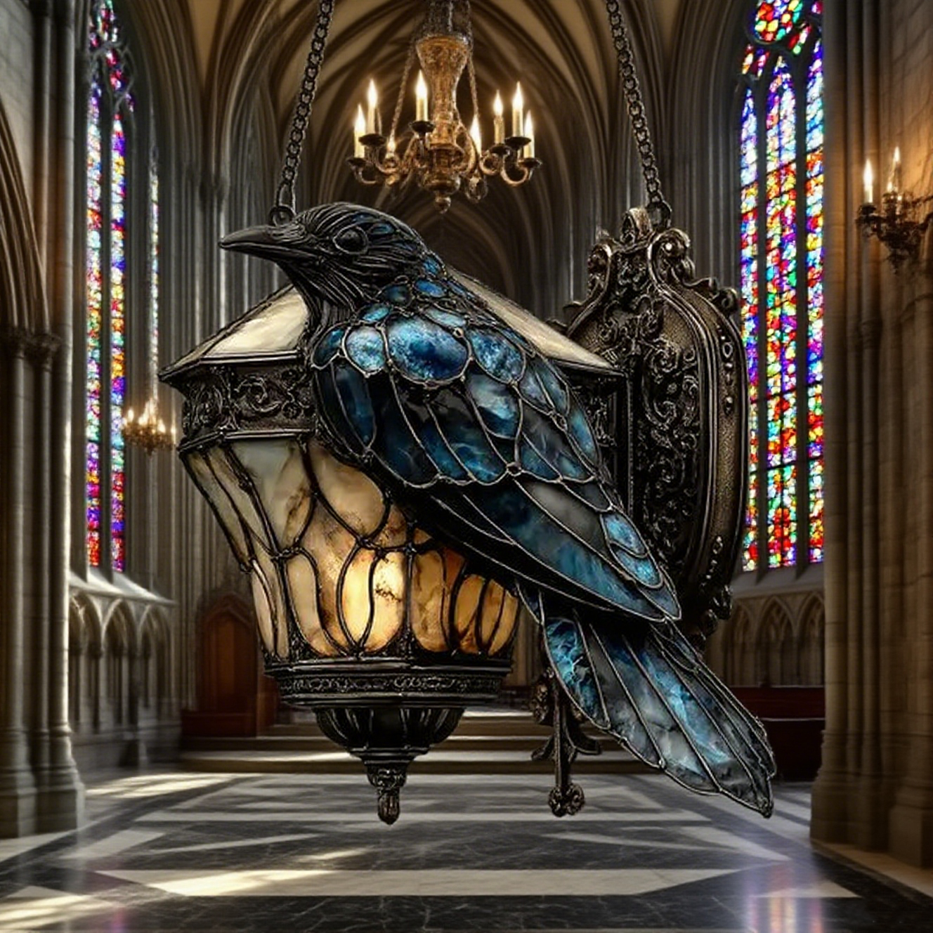 🐦‍⬛Dark Elegance: Hand-Painted Gothic Crow Lamp Suncatcher