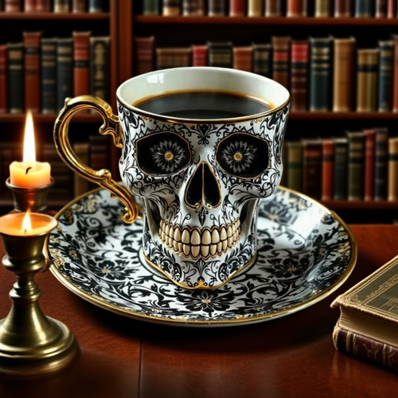 Ornate Gold-Trimmed-Skull Coffee Mug