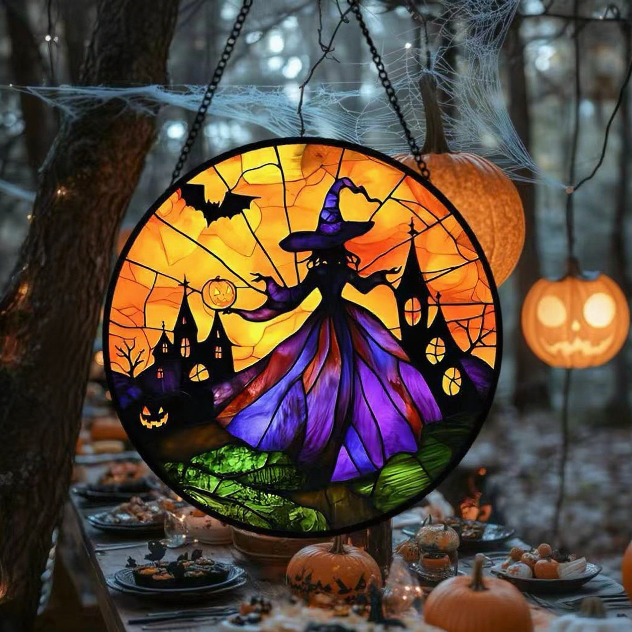 Hand-painted Halloween Stained Glass Suncatcher