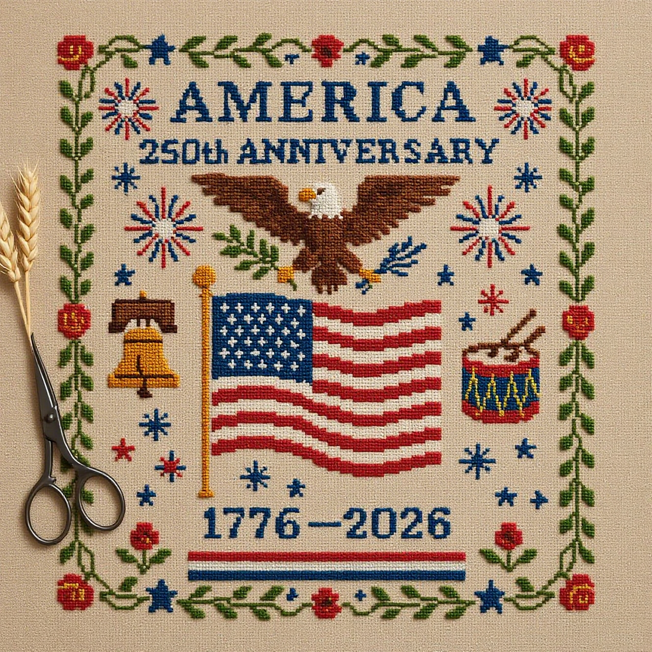 🎁US 250th Anniversary Cross Stitch Kit