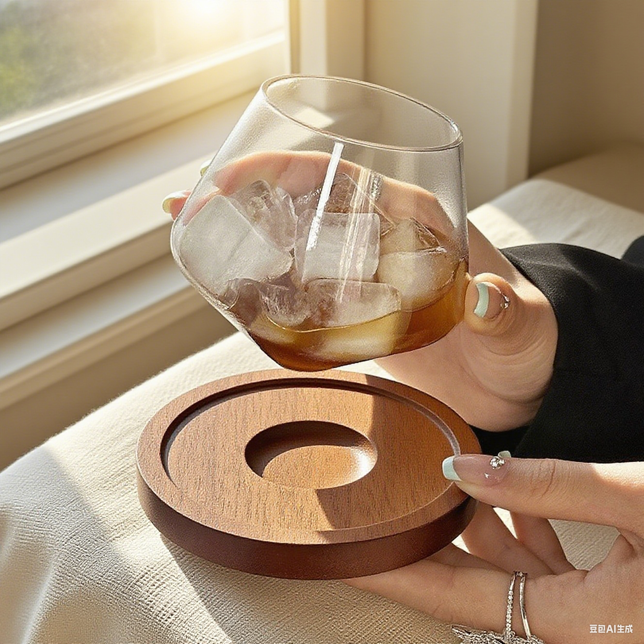 Spinning tumbler whiskey glass