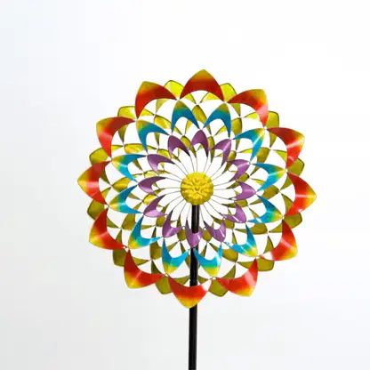 Colorful Dual Zinnia Garden Wind Spinner