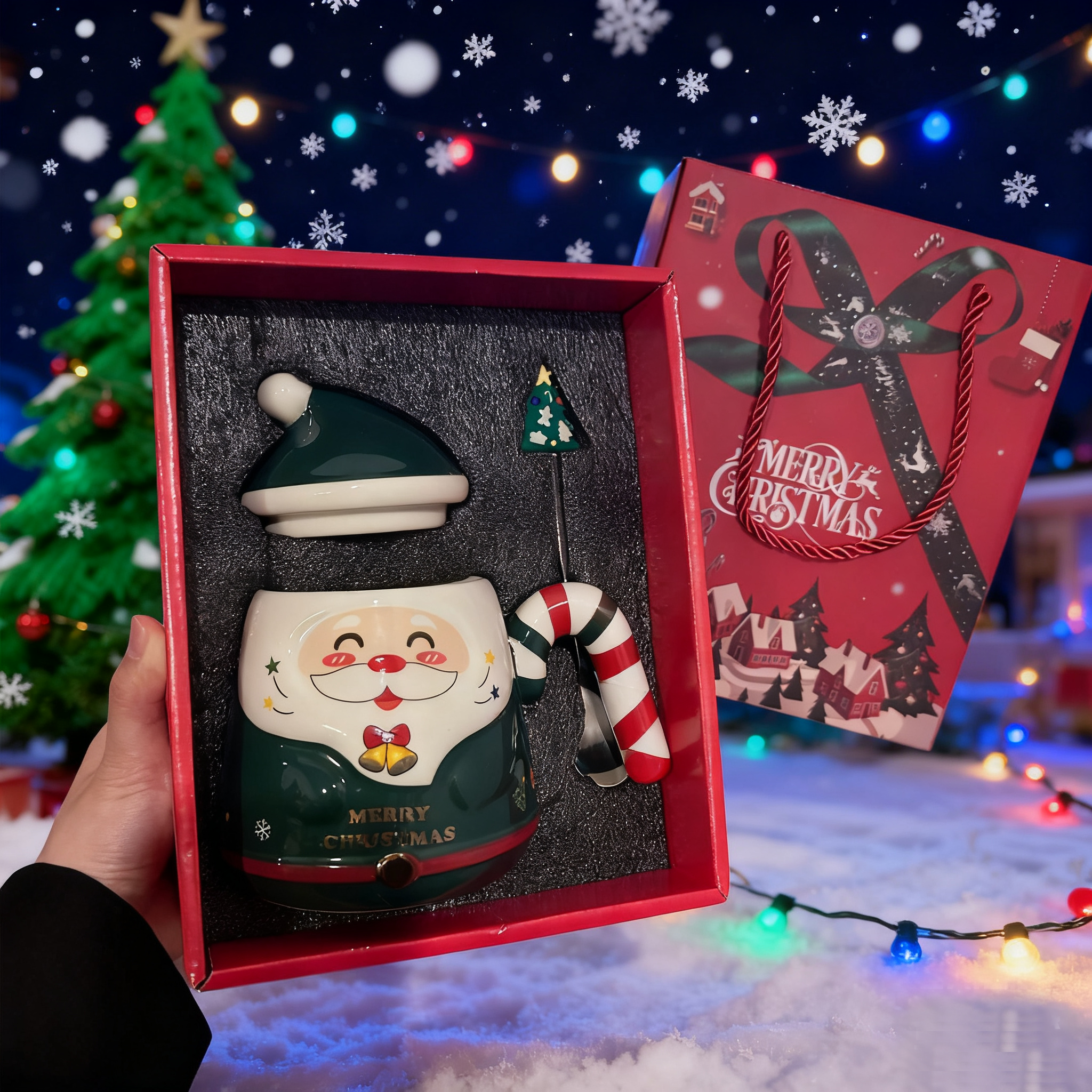13.5Oz Christmas-Themed Coffee Mug with Spoon and Gift Box