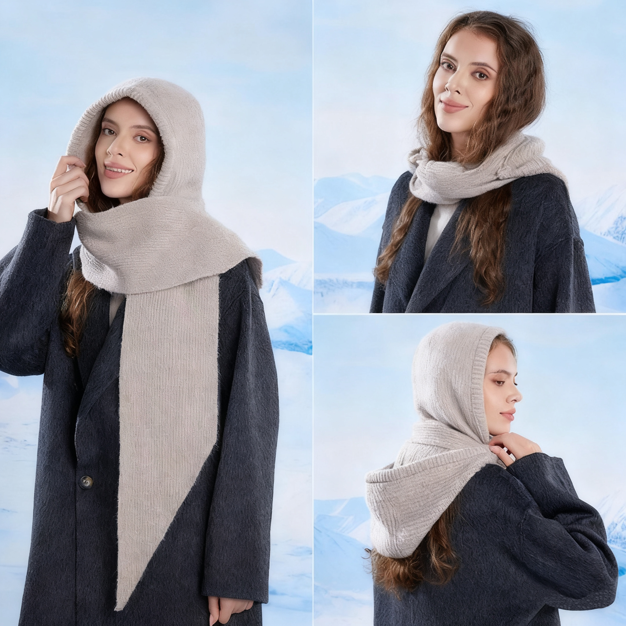 Winter Women Knit 2-in-1 Hat and Scarf