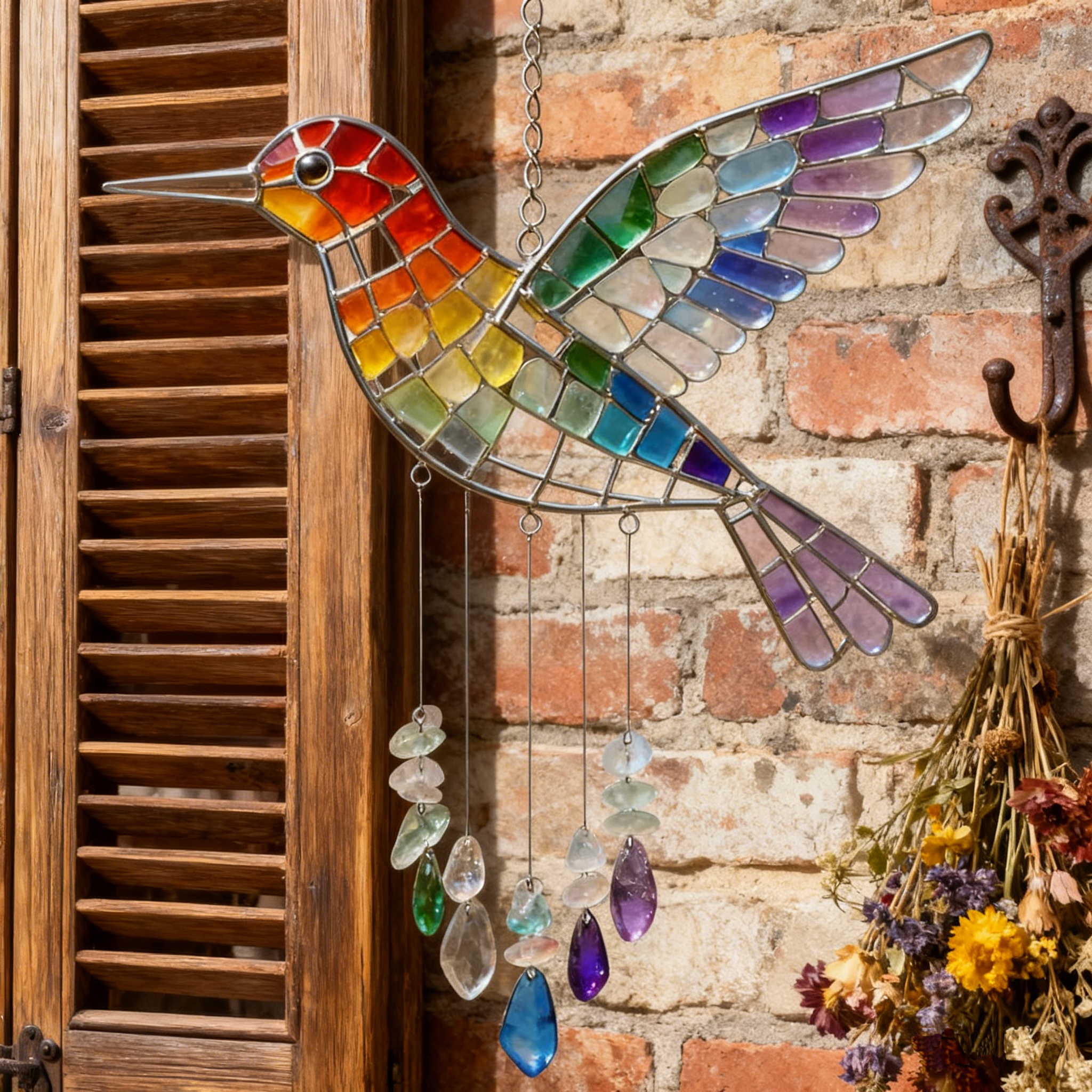 🌬️Sea Glass Rainbow Bird Wind Chime🌈