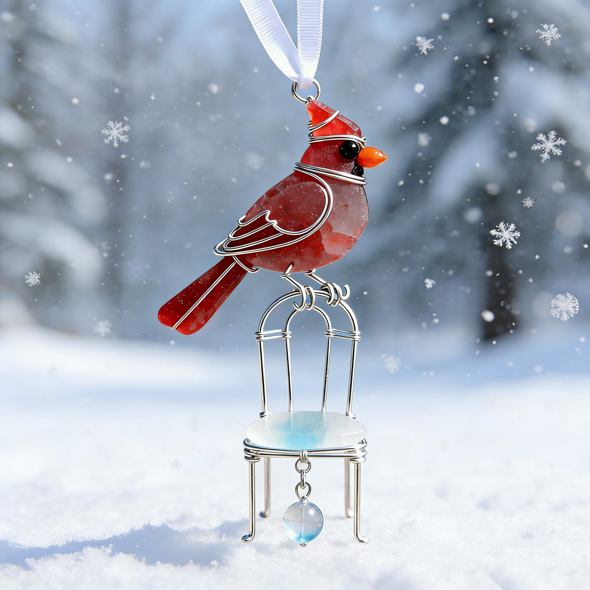 Cardinal Memorial Sea Glass Ornament