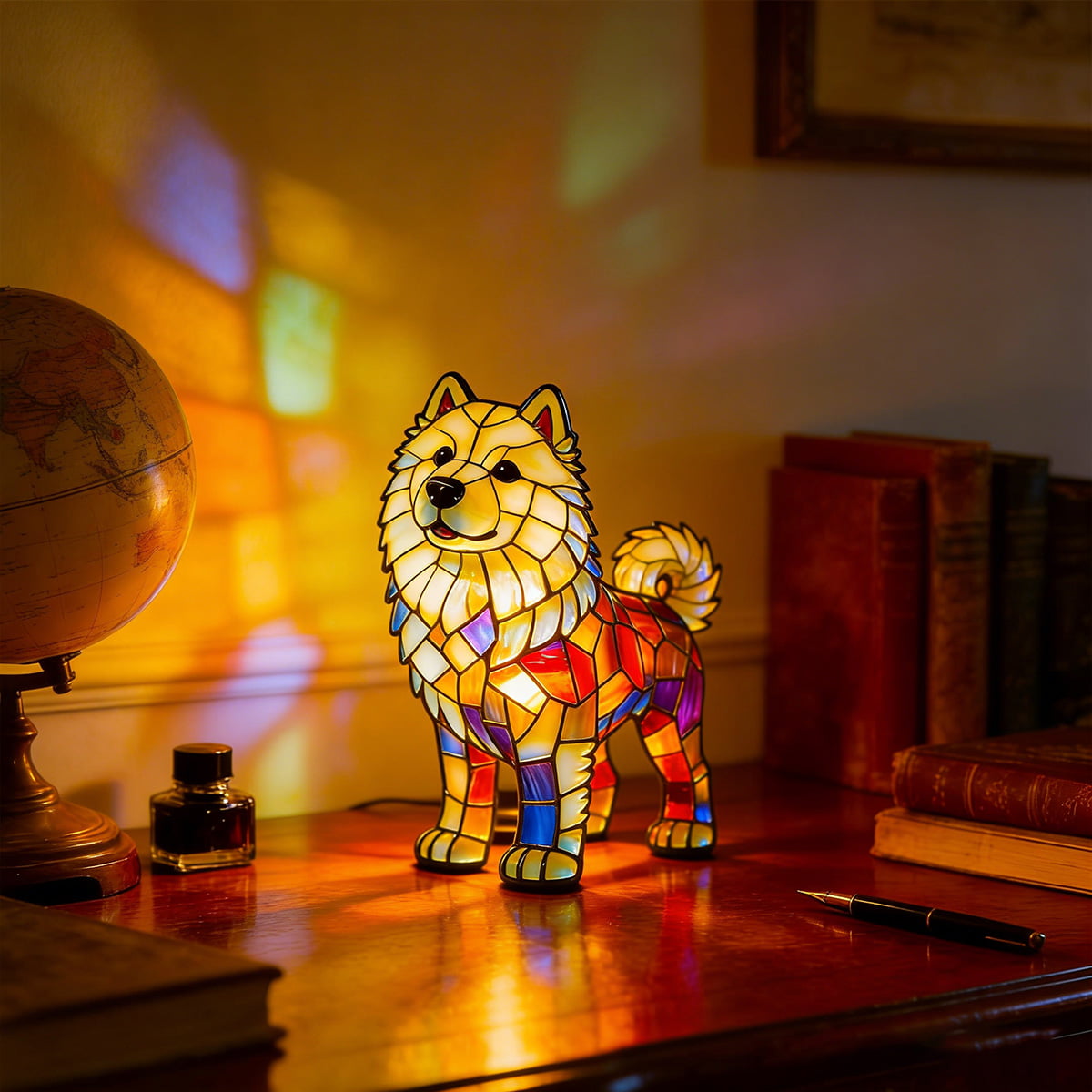Stained Glass Puppy Night Light · A Warm Glow of Joy
