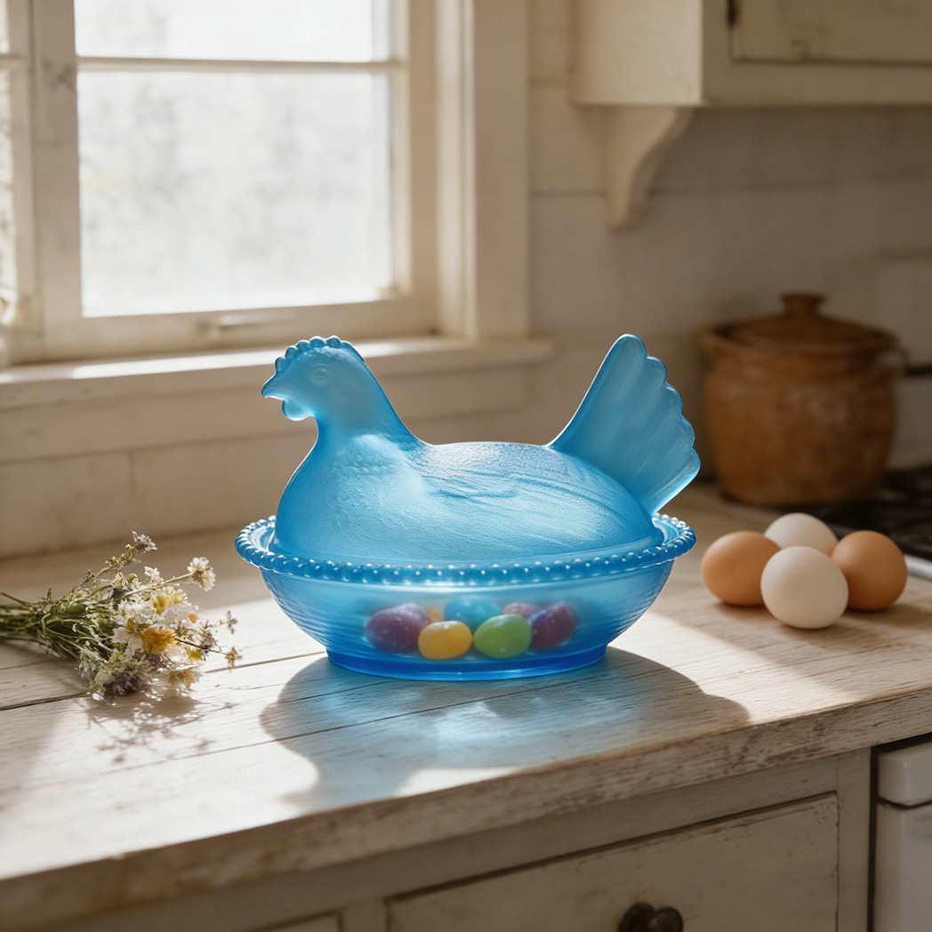 Vintage Pedestal Chicken Shaped Candy Crystal Bowl