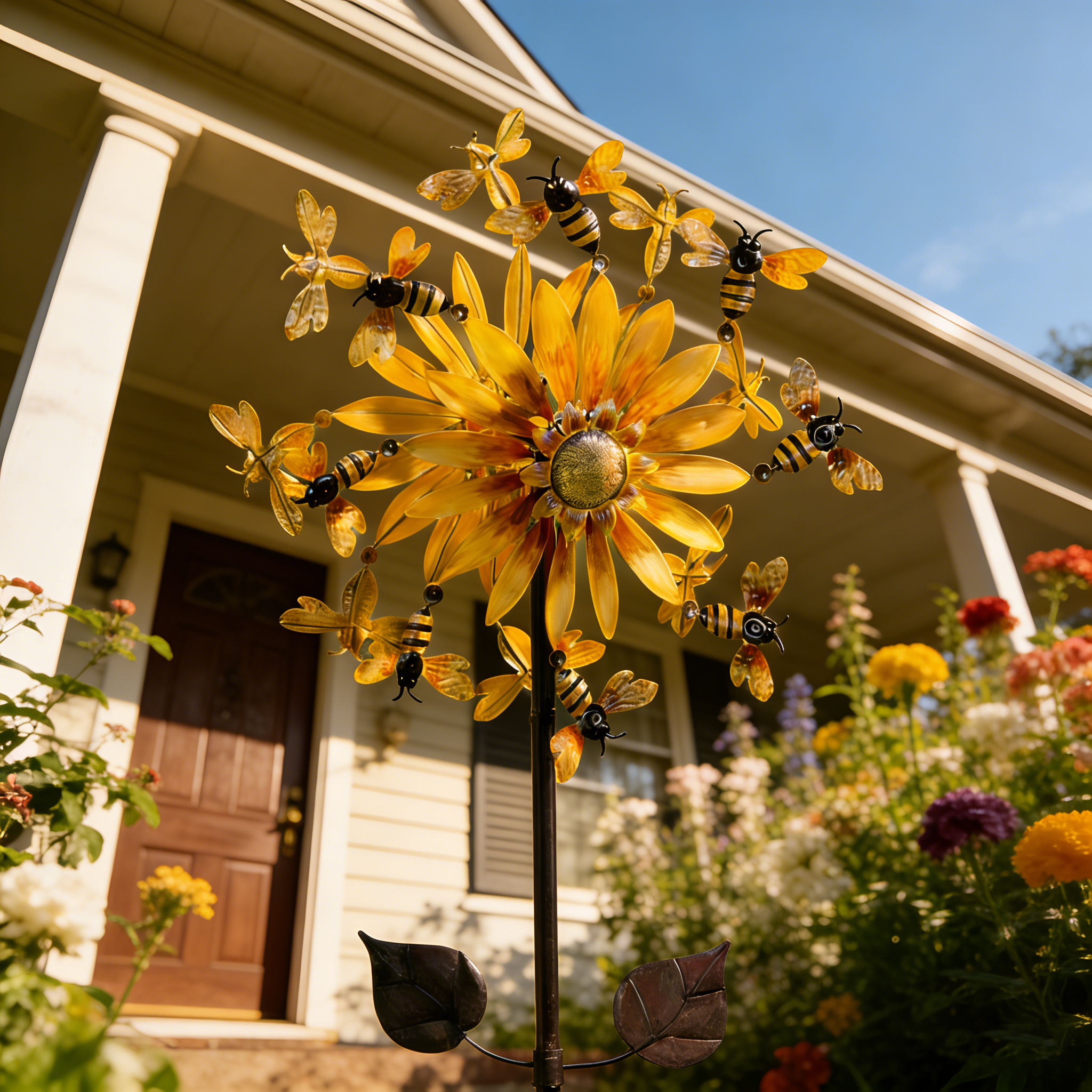 Sunflower Garden Wind Spinner with Bees & Dragonflies
